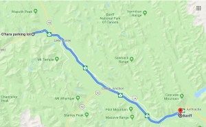 Reiseroute vom Yoho Nationalpark nach Banff