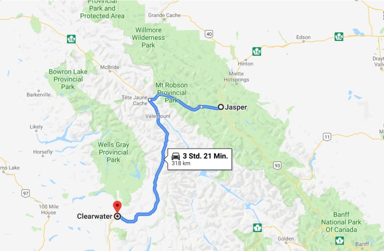 Strecke von Jasper nach Clearwater
